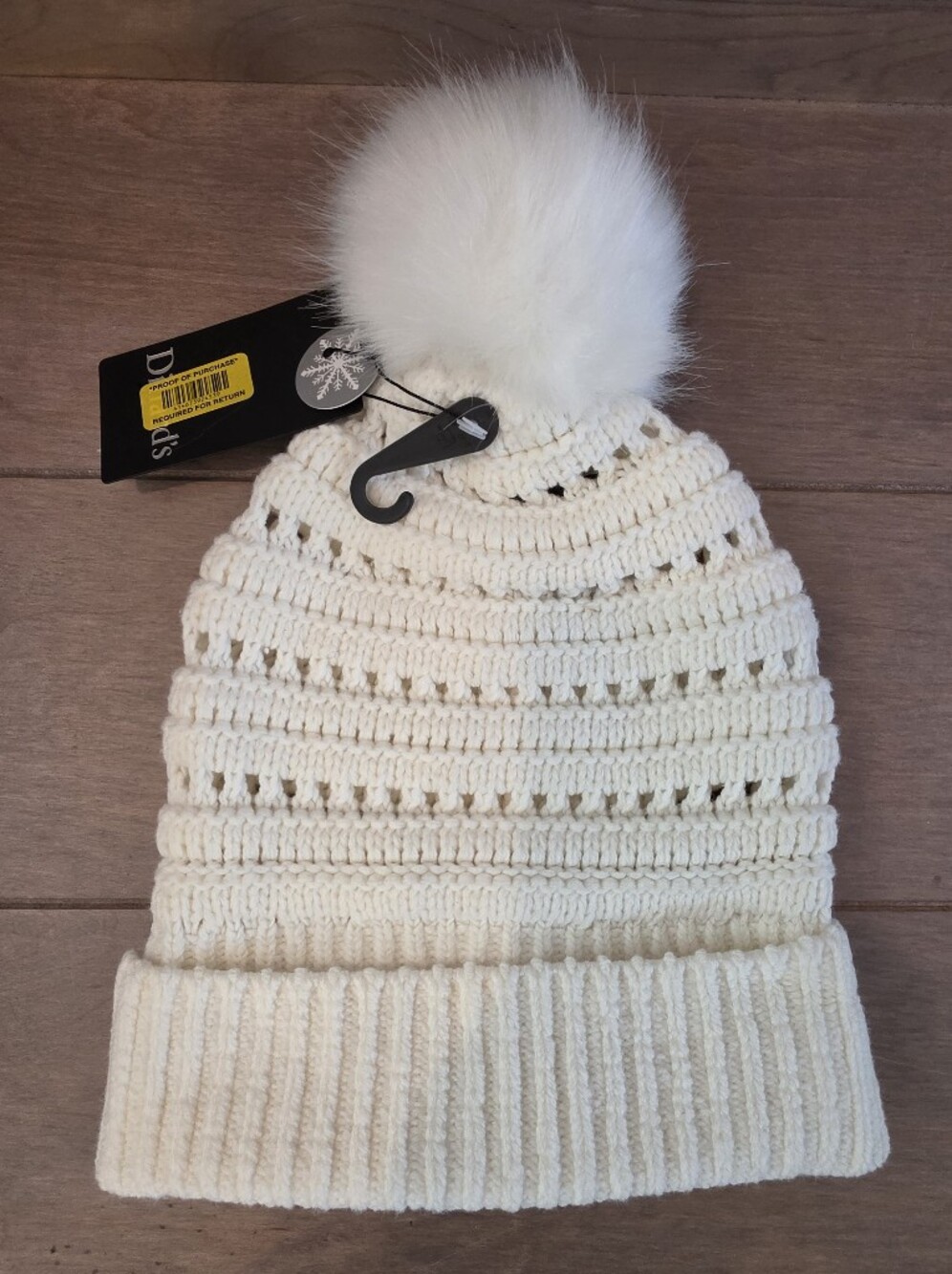 Dillard's Ivory Knit Faux Fur Pom-Pom Beanie